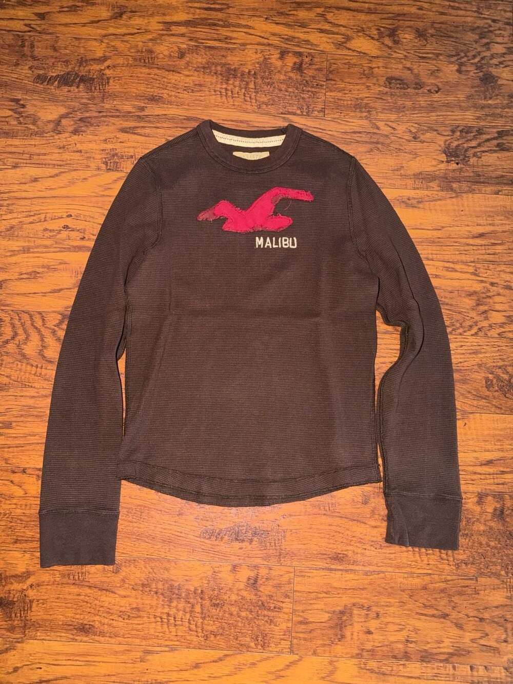Vintage Hollister California Brown Thermal Long Sleeve Malibu Graphic Shirt Size